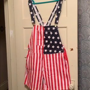 American flag overalls shorts!
